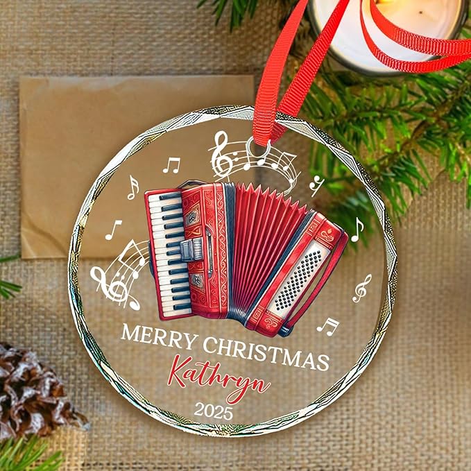 Musical Instrument Glass - Accordion Lover Christmas Ornament Gifts, Personalized