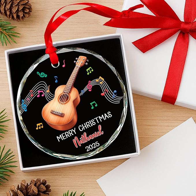 Musical Instrument Glass - Ukulele Musical Instrument Glass Ornament Xmas