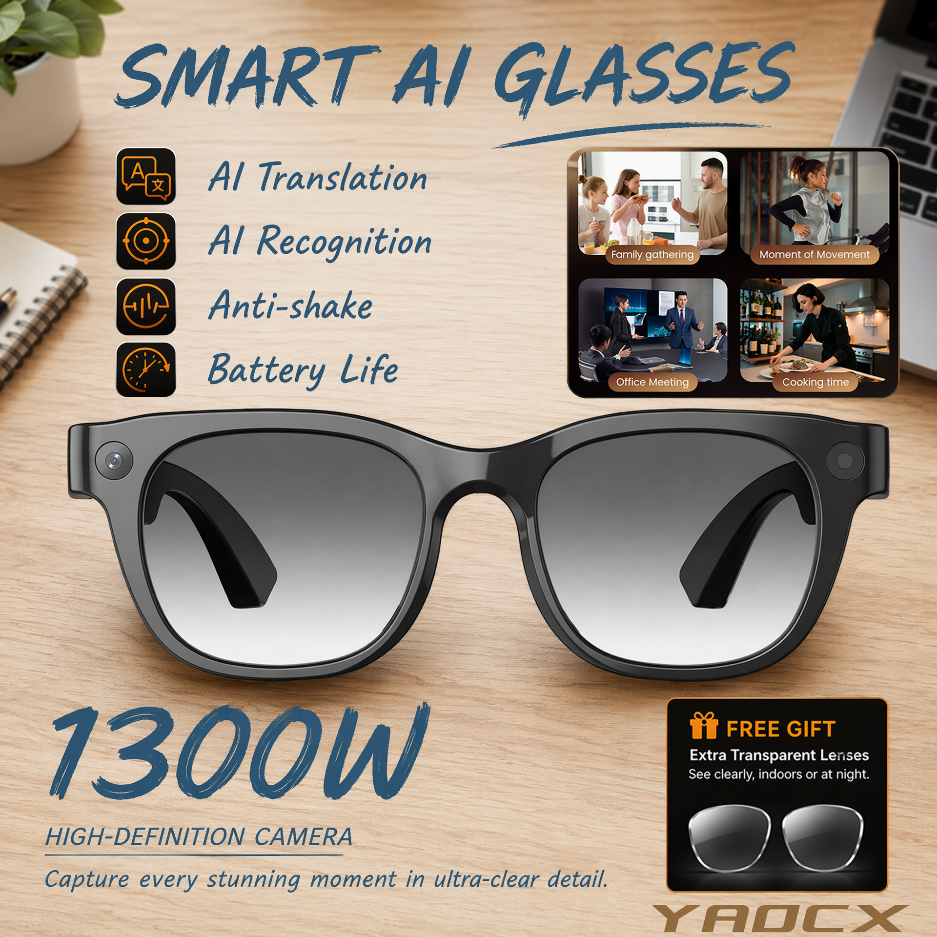 Musical Instrument Glass - 2026 Smart Glasses Built-in 1300W High-Definition
