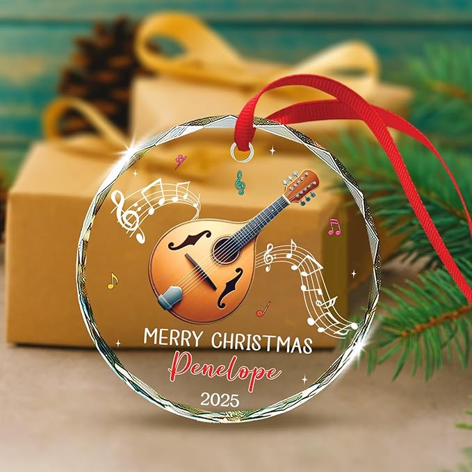 Musical Instrument Glass - Mandolin Glass Ornament Xmas 2025,Musical Instrument
