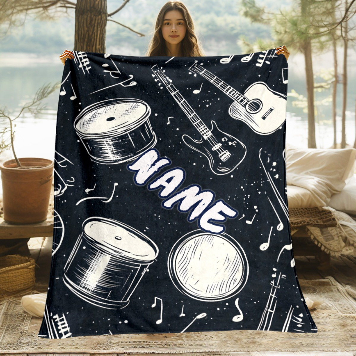 Musical Instrument With Names - Personalized Music Lover's Blanket Custom Name