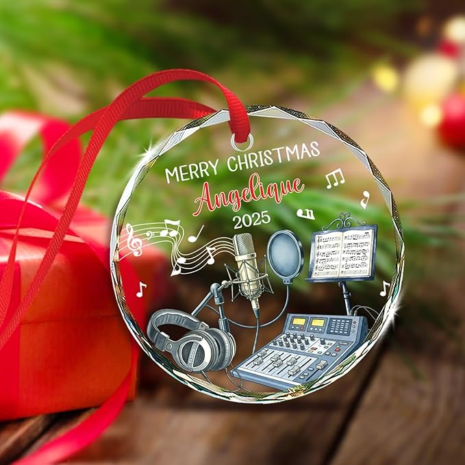 Musical Instrument Glass - Recording Vocals Instrument Xmas Glass Ornament,Musical